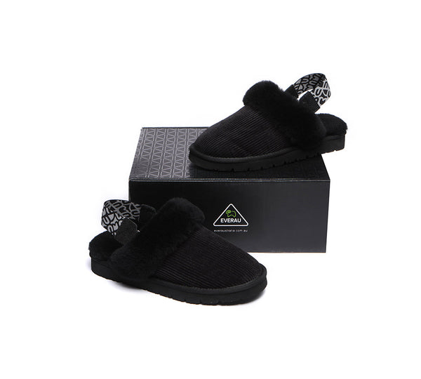 EVERAU® UGG Slippers Women Sheepskin Wool Removable Strap Slingback Corduroy - UGG EXPRESS