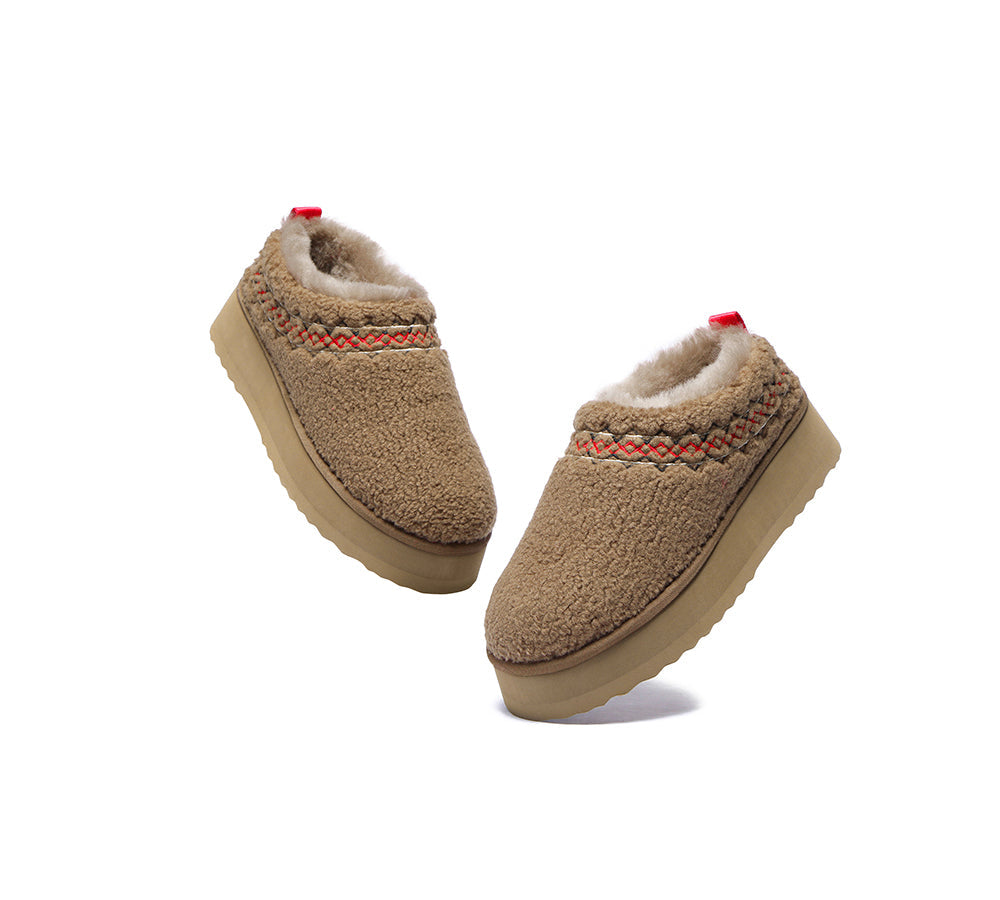 EVERAU® UGG Slippers Sheepskin Wool Teddy Plush Ankle Platform Boots Madge - UGG Slippers - Chestnut - AU Ladies 10 / AU Men 8 / EU 41 - Uggoutlet