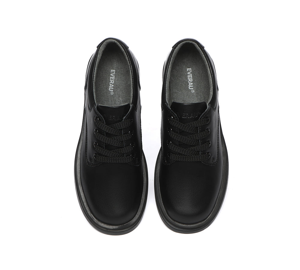 Senior Black Leather Large Size Lace Up School Shoes
