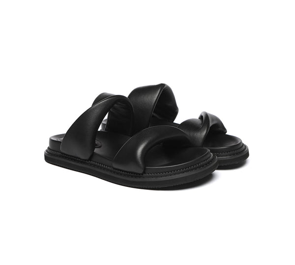 EVERAU?? Women Slides Leather Padded Twist Slip-on Sandals Eloise - UGG EXPRESS