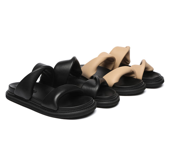 EVERAU?? Women Slides Leather Padded Twist Slip-on Sandals Eloise - UGG EXPRESS