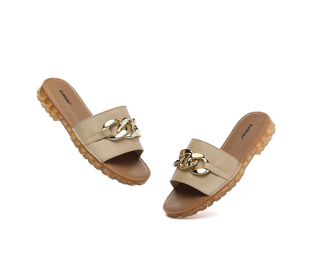 Women Leather Metal Ultra Soft Flat Slides Jianna