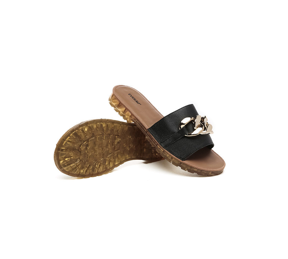 Women Leather Metal Ultra Soft Flat Slides Jianna