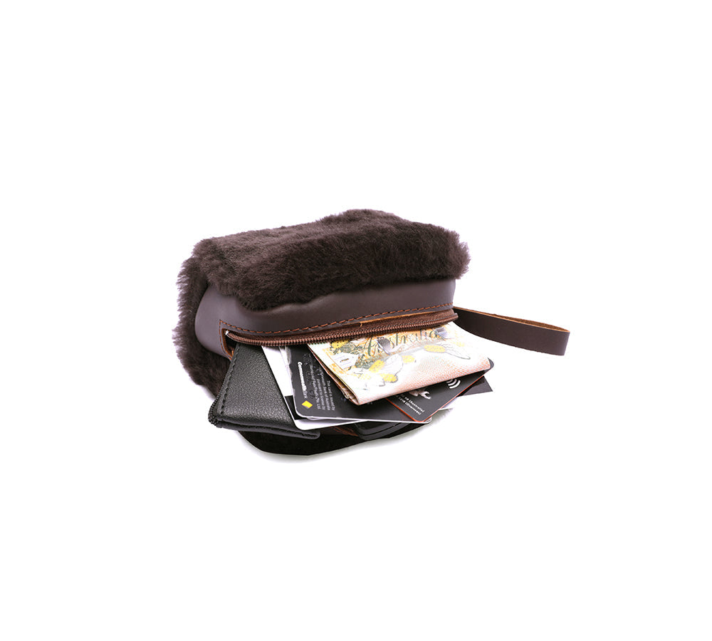 Women Sheepskin Wool Fluffy Small Zip Camera Pouch