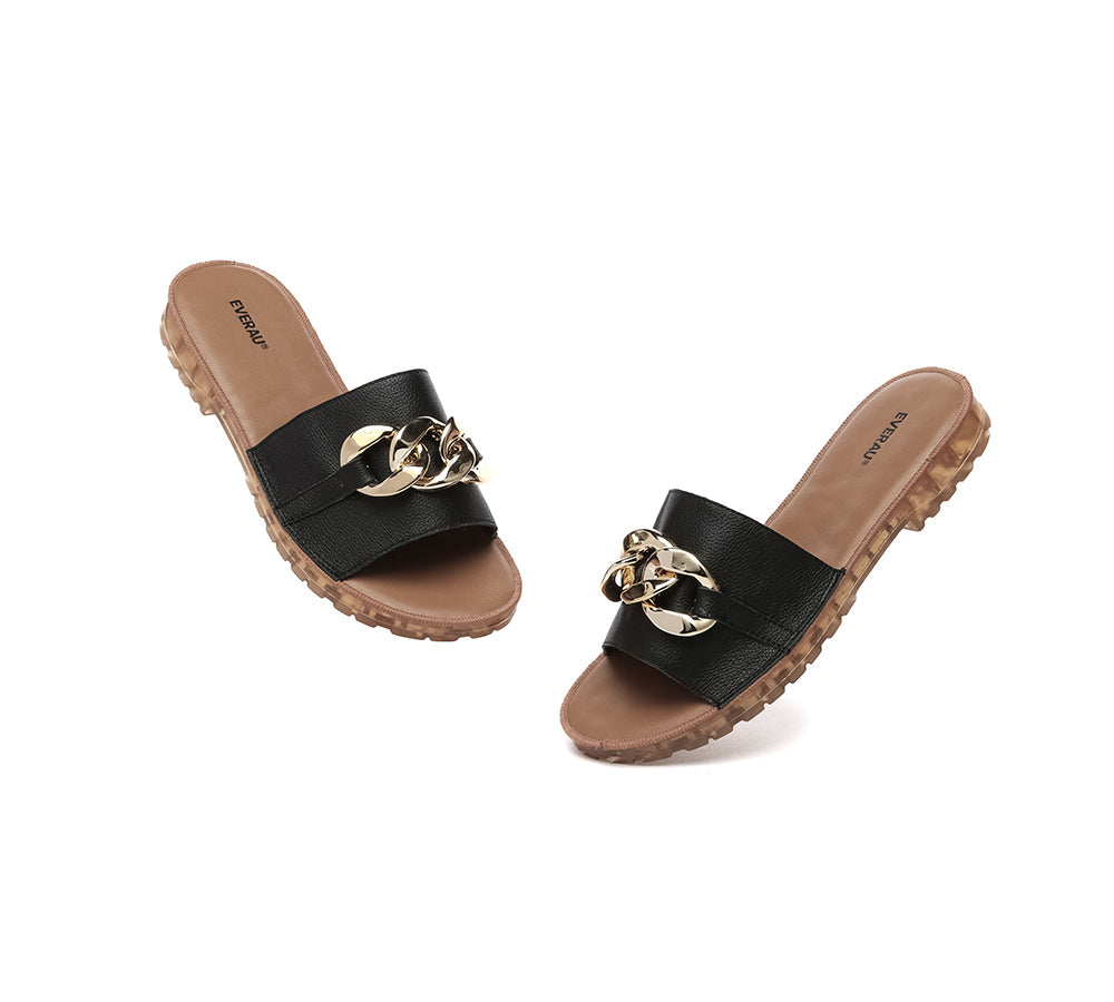 Women Leather Metal Ultra Soft Flat Slides Jianna