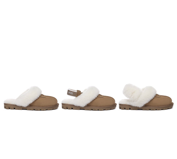 AUSTRALIAN SHEPHERD® 3-Way Style UGG Women Slippers Removable Wool Fluffy Strap Slingback Waffle UGG AUSTRALIAN SHEPHERD