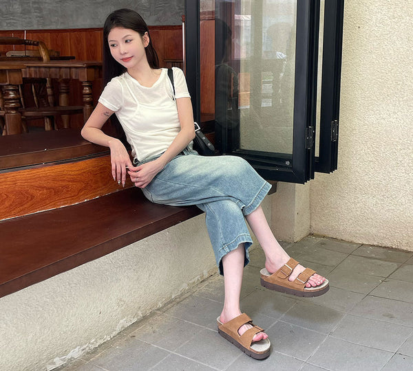 EVERAU® Adjustable Strap Slip-on Platform Sandal Slides