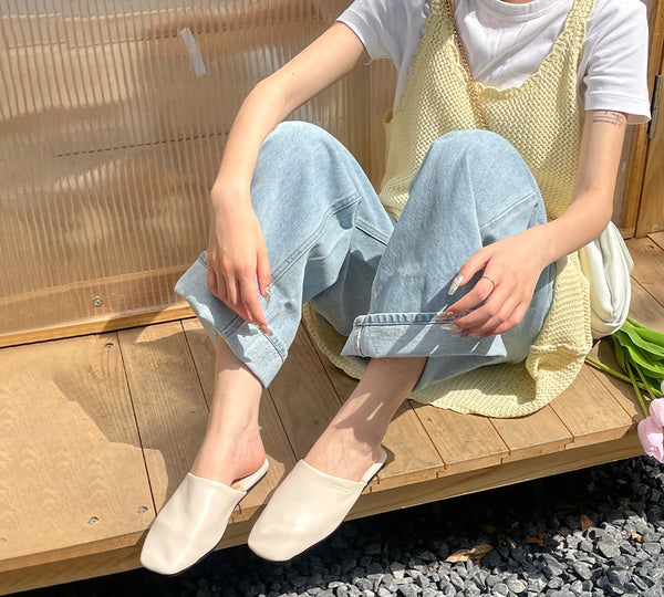 EVERAU?? Women Slides Leather Flat Wafaa EVERAU