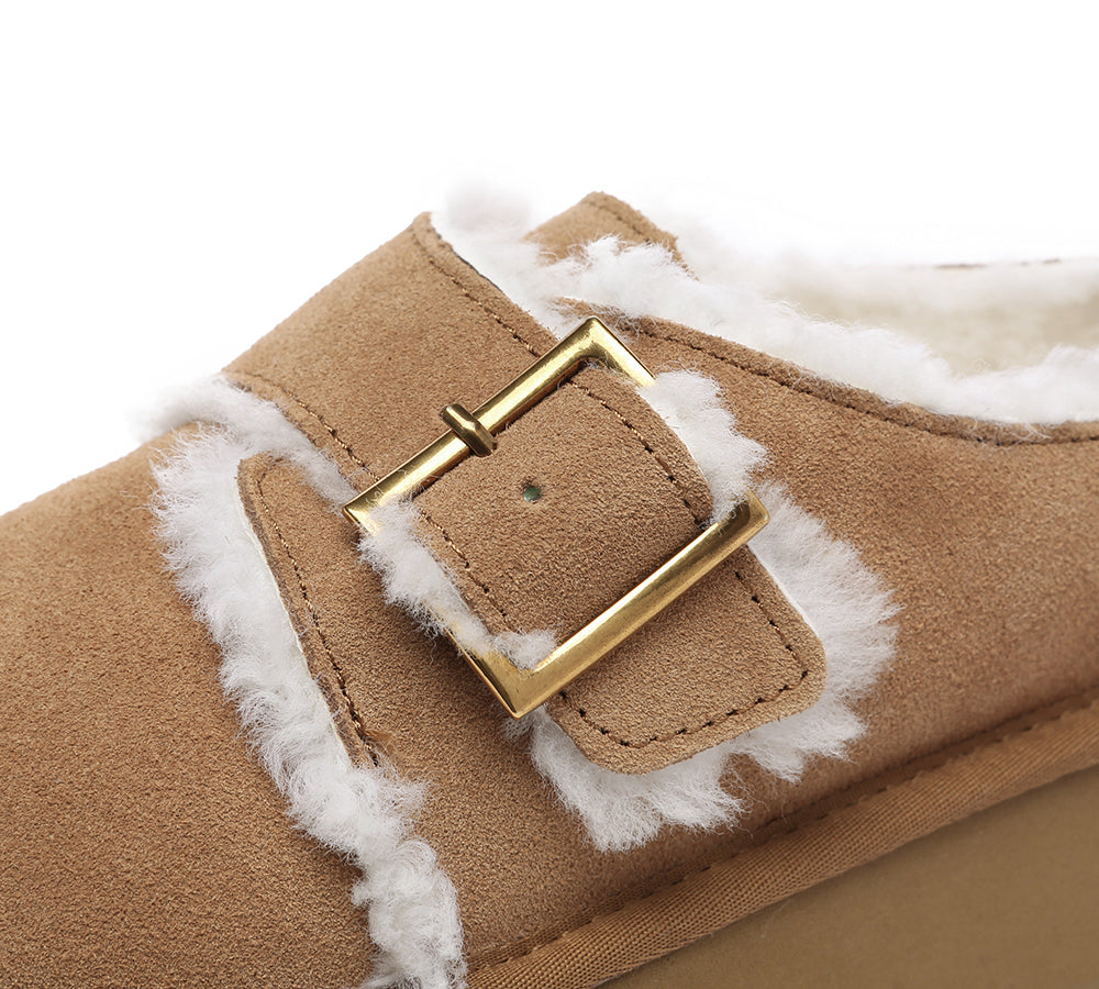 UGG Platform Slippers Sheepskin Wool Adjustable Buckle Ankle Booties Tobias