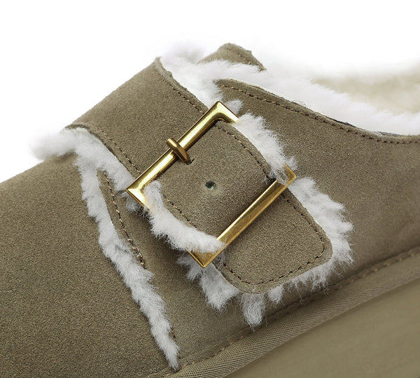 EVERAU® UGG Slippers Sheepskin Wool Adjustable Buckle Ankle Platform Tobias - UGG EXPRESS