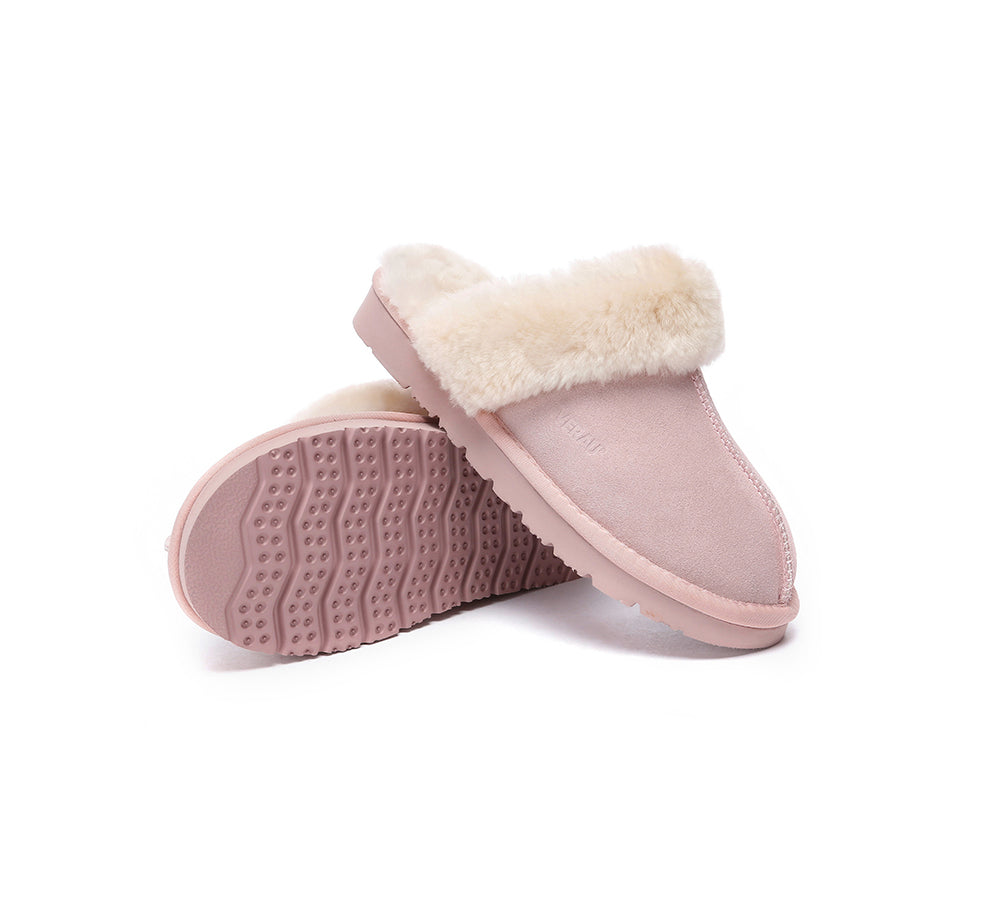 UGG Slippers Women Men Sheepskin Wool Suede Scuff Slippers Muffin