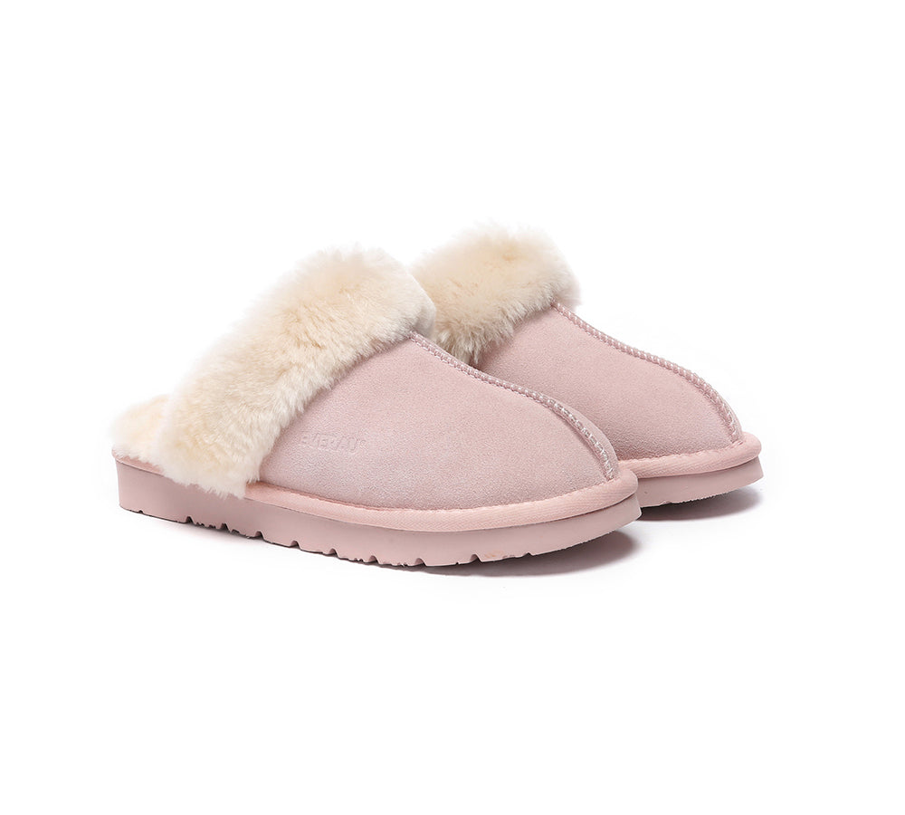 UGG Slippers Women Men Sheepskin Wool Suede Scuff Slippers Muffin