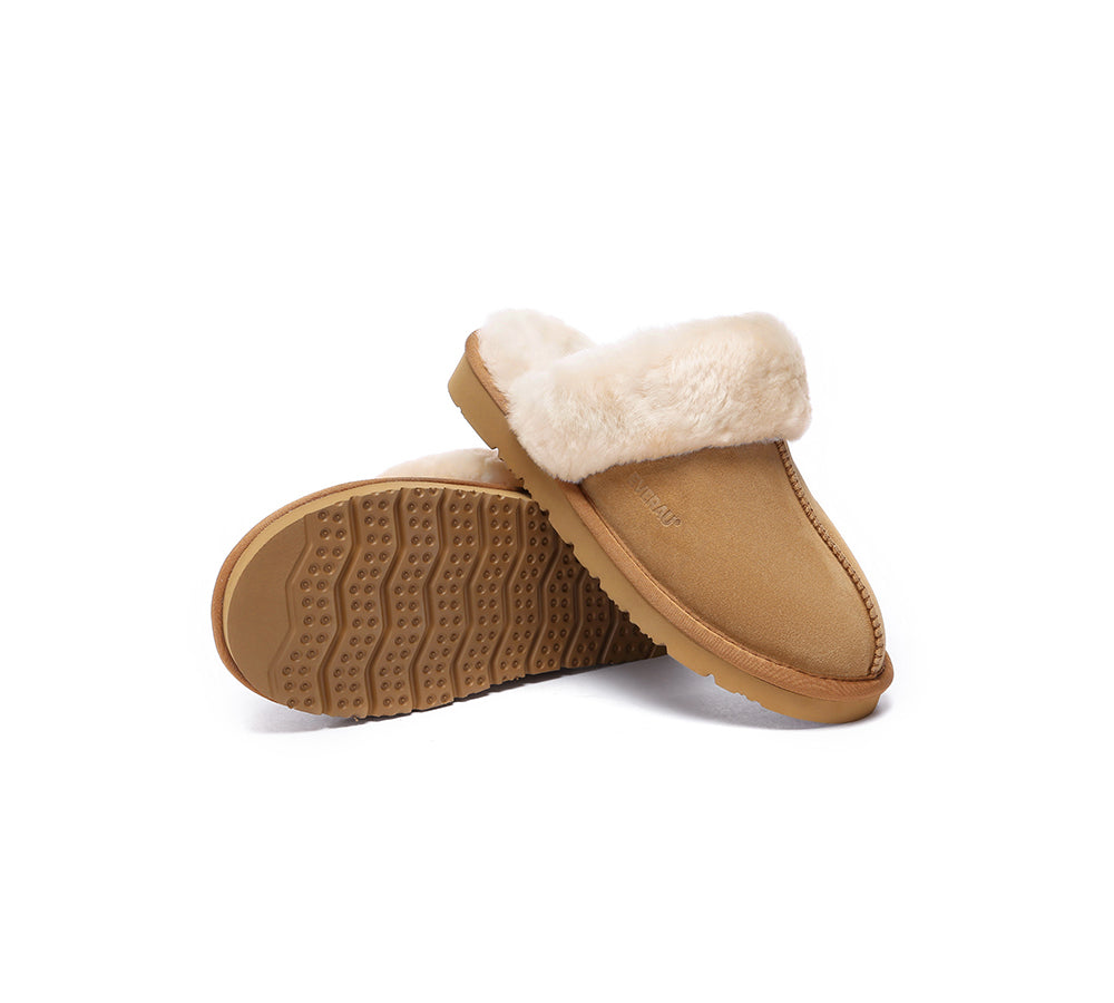 UGG Slippers Women Men Sheepskin Wool Suede Scuff Slippers Muffin