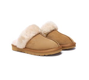 UGG Slippers Women Men Sheepskin Wool Suede Scuff Slippers Muffin