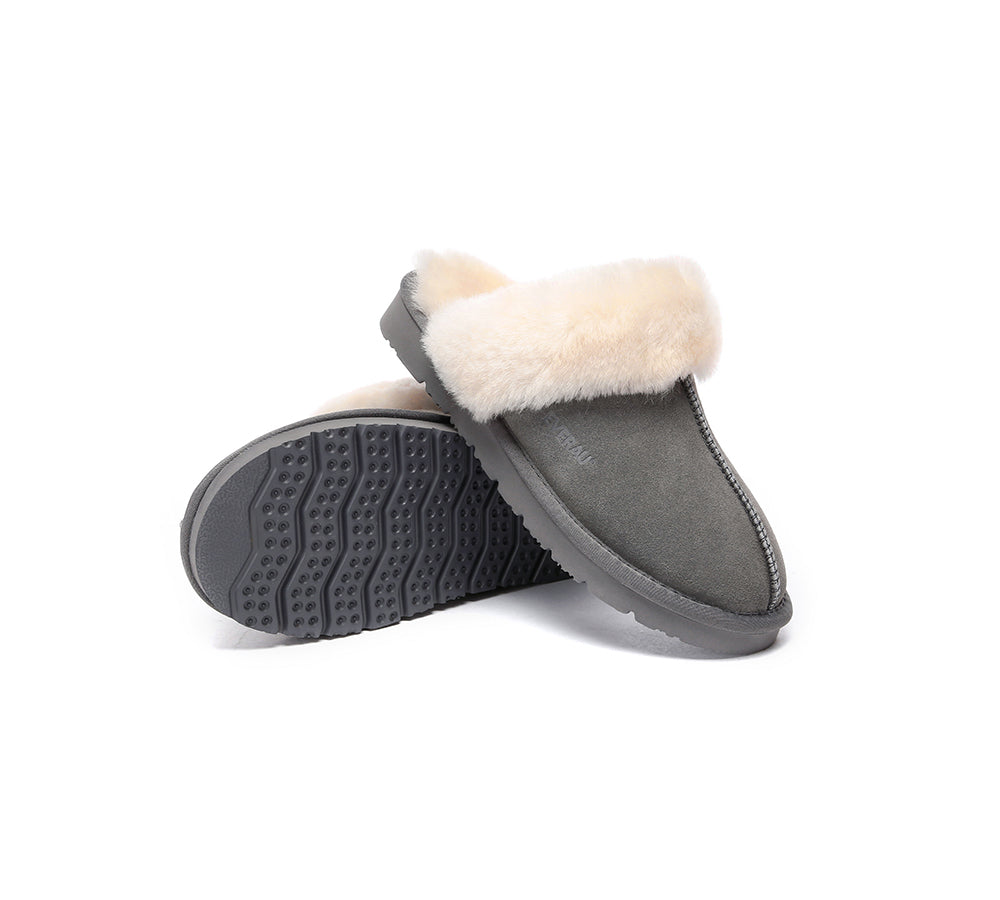 UGG Slippers Women Men Sheepskin Wool Suede Scuff Slippers Muffin