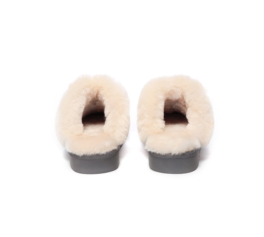 UGG Slippers Women Men Sheepskin Wool Suede Scuff Slippers Muffin