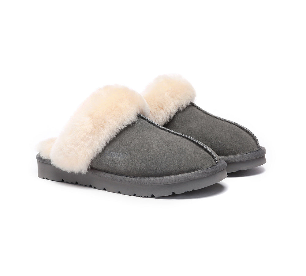 UGG Slippers Women Men Sheepskin Wool Suede Scuff Slippers Muffin