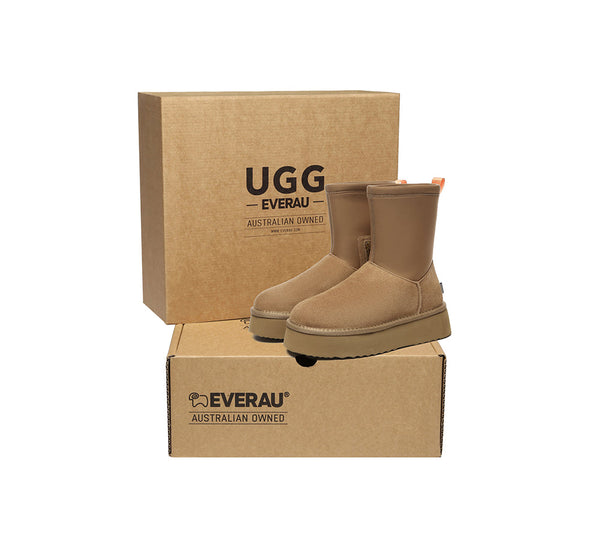 UGG EVERAU® UGG Boots Women Sheepskin Wool Zipper Decor Stretchy Mid Calf Platform Ethel - UGG EXPRESS
