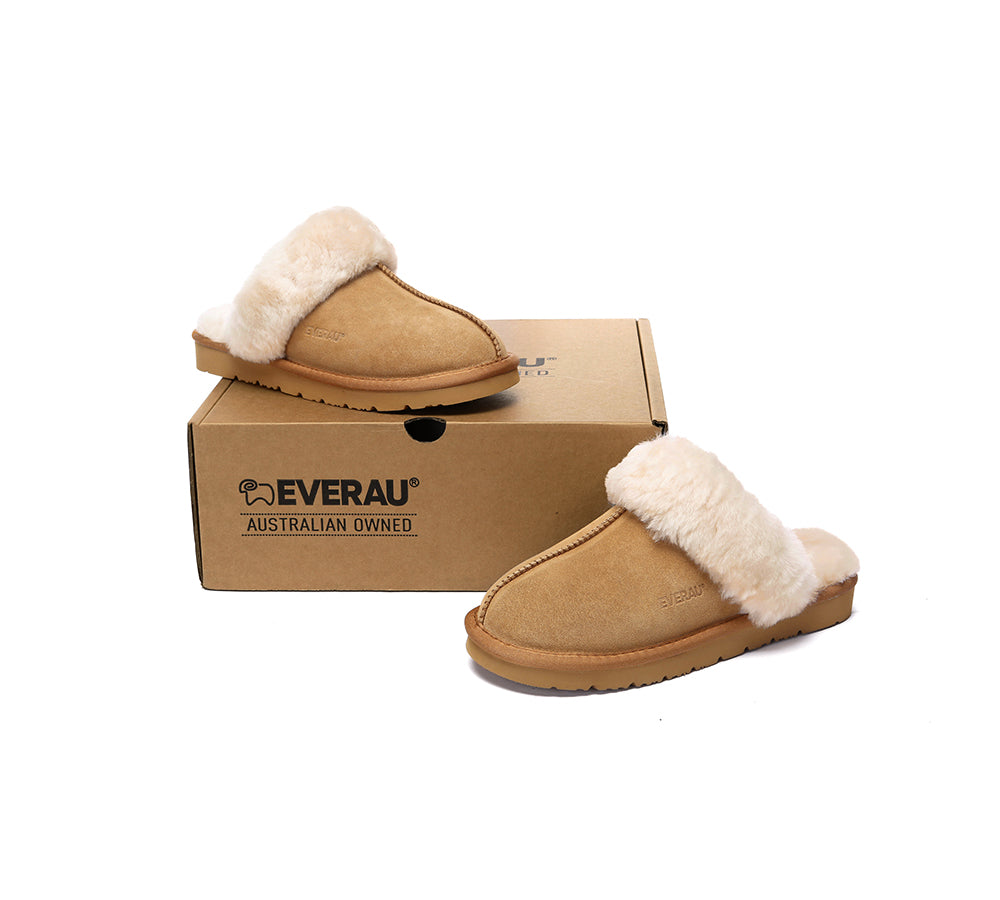 UGG Slippers Women Men Sheepskin Wool Suede Scuff Slippers Muffin