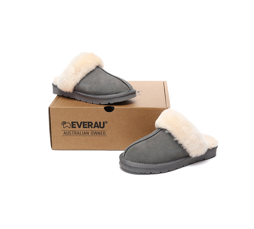 UGG Slippers Women Men Sheepskin Wool Suede Scuff Slippers Muffin