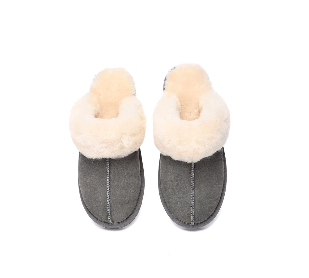 UGG Slippers Women Men Sheepskin Wool Suede Scuff Slippers Muffin