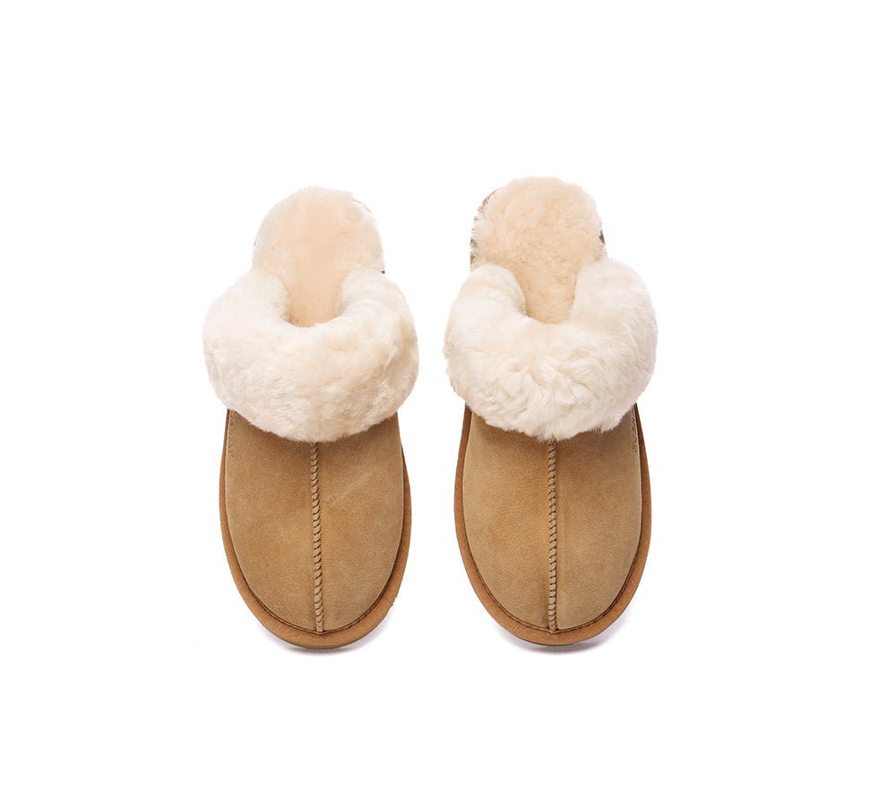 UGG Slippers Women Men Sheepskin Wool Suede Scuff Slippers Muffin