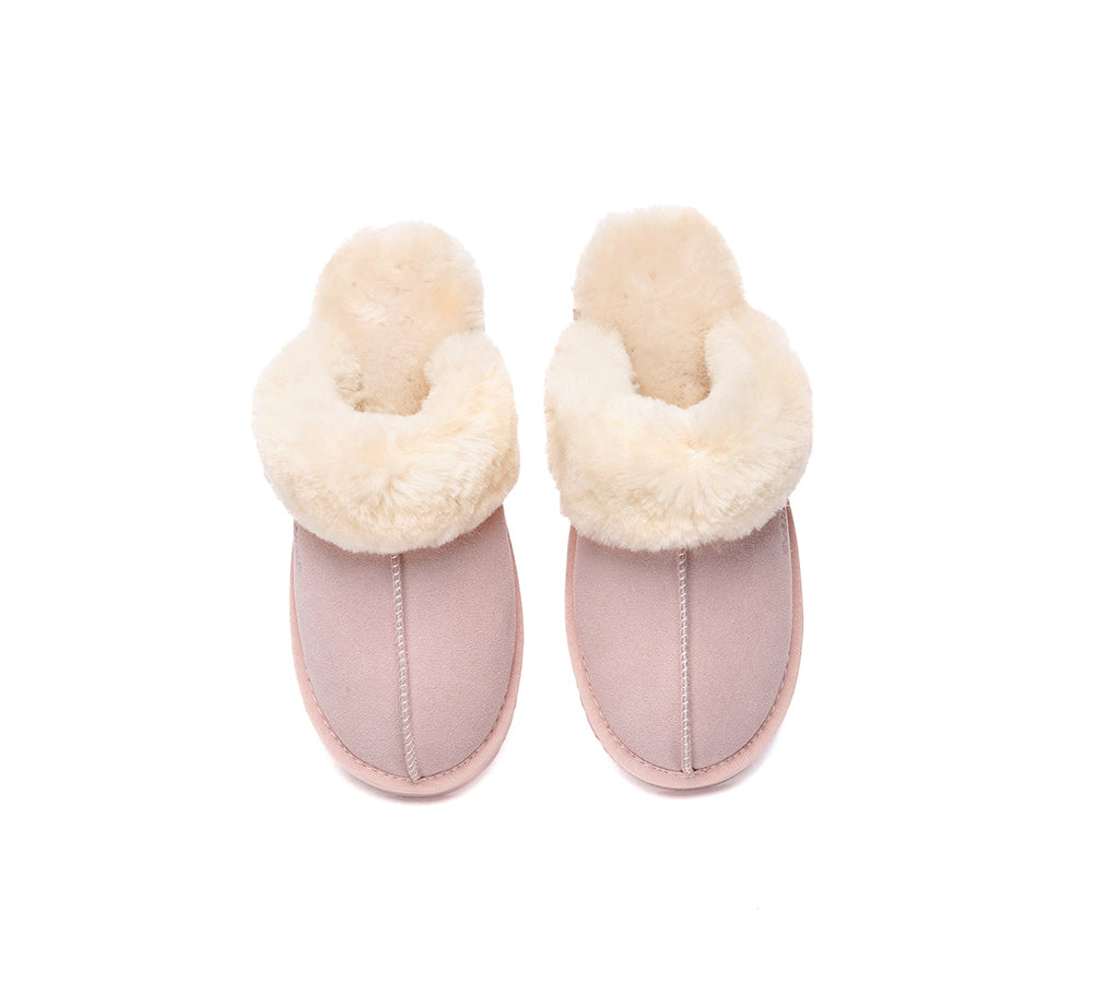 UGG Slippers Women Men Sheepskin Wool Suede Scuff Slippers Muffin