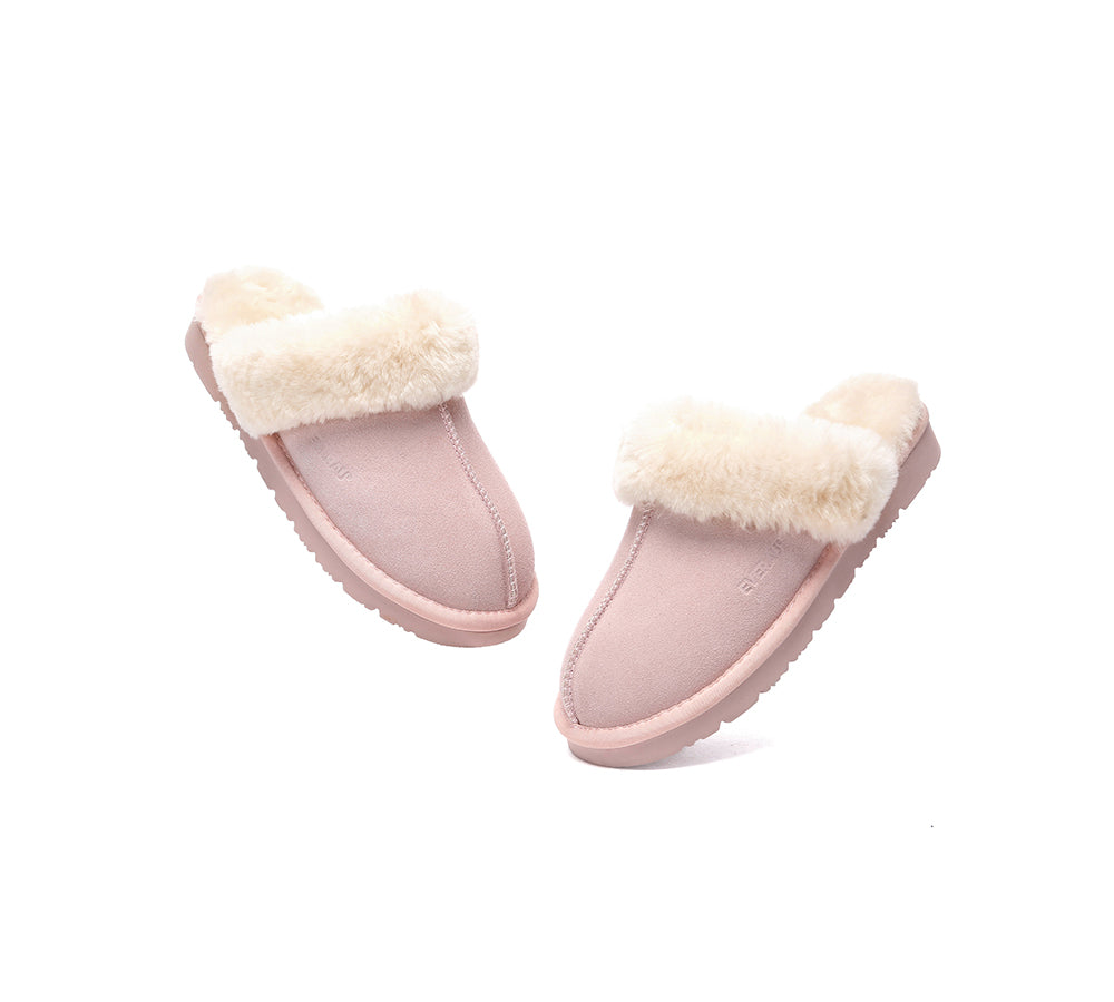 UGG Slippers Women Men Sheepskin Wool Suede Scuff Slippers Muffin