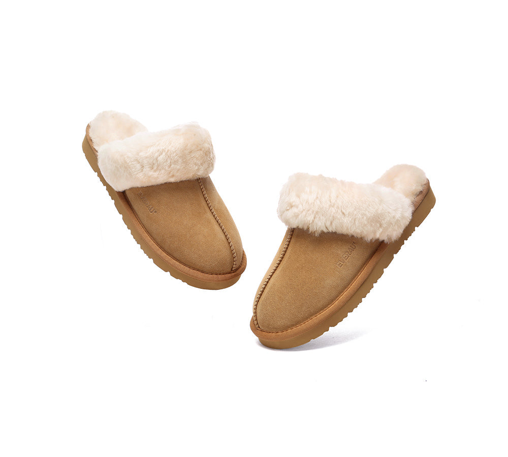 UGG Slippers Women Men Sheepskin Wool Suede Scuff Slippers Muffin