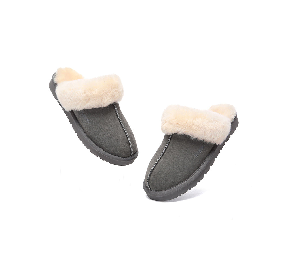 UGG Slippers Women Men Sheepskin Wool Suede Scuff Slippers Muffin