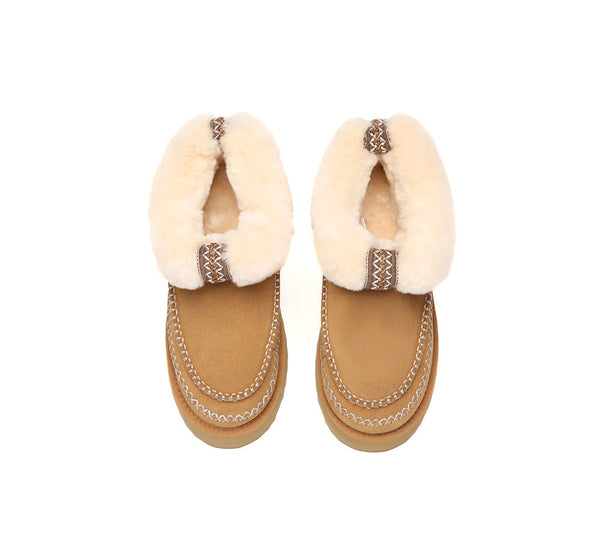 AUSTRALIAN SHEPHERD® UGG Boots Women Sheepskin Wool Collar Ankle Platform Mini Santana UGG AUSTRALIAN SHEPHERD