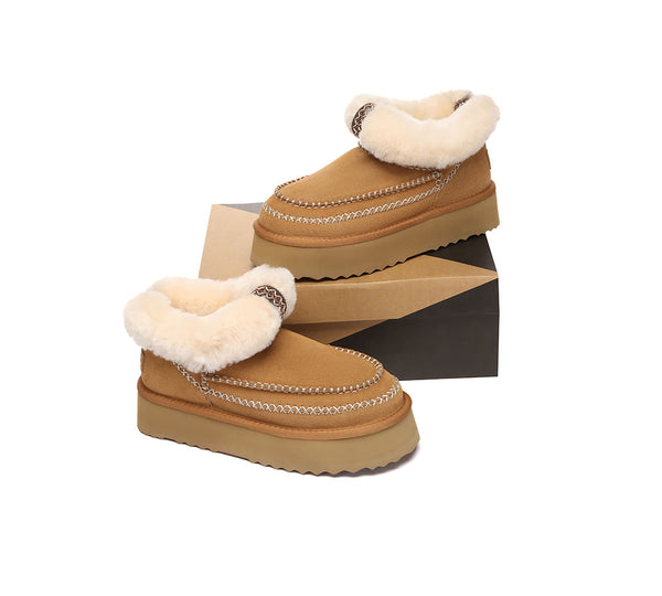 AUSTRALIAN SHEPHERD® UGG Boots Women Sheepskin Wool Collar Ankle Platform Mini Santana UGG AUSTRALIAN SHEPHERD
