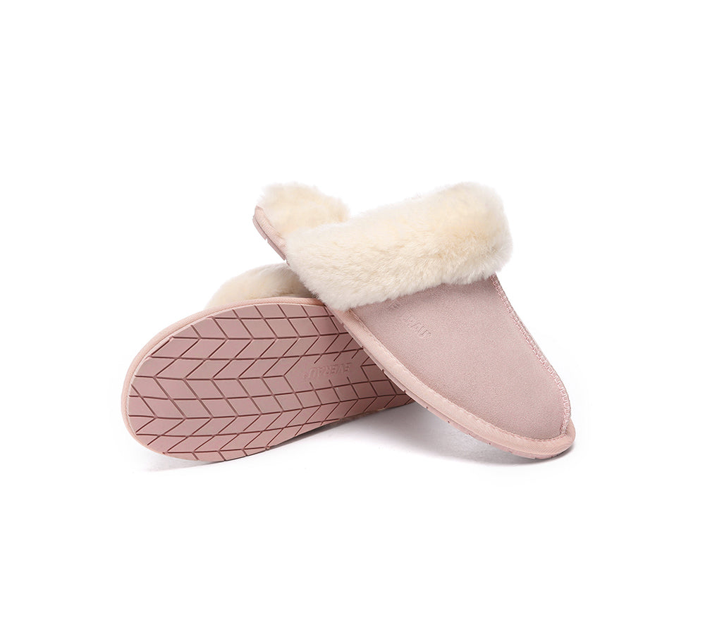 UGG Slippers Sheepskin Wool Suede Scuff Water Resistant Slippers Rosa