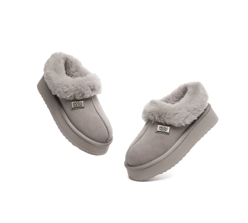 UGG Slippers Women Sheepskin Wool Collar Ankle Platform Ankle Booties Gabri