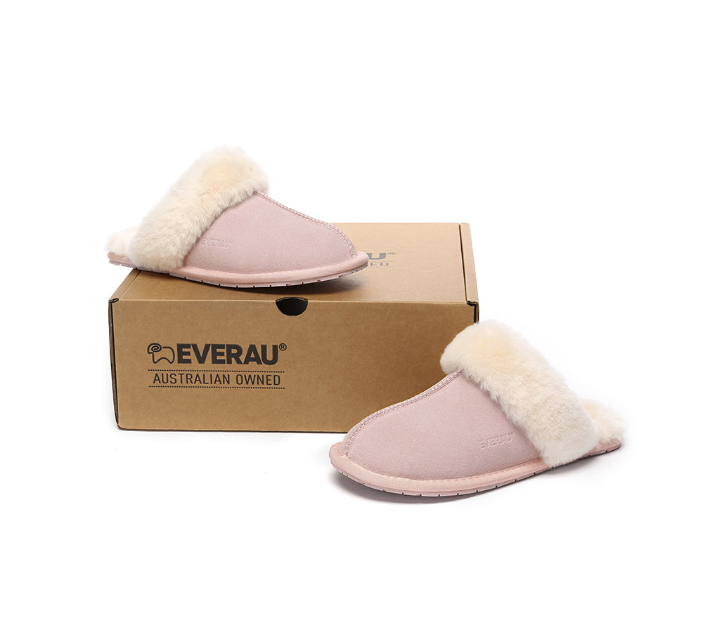 UGG Slippers Sheepskin Wool Suede Scuff Water Resistant Slippers Rosa