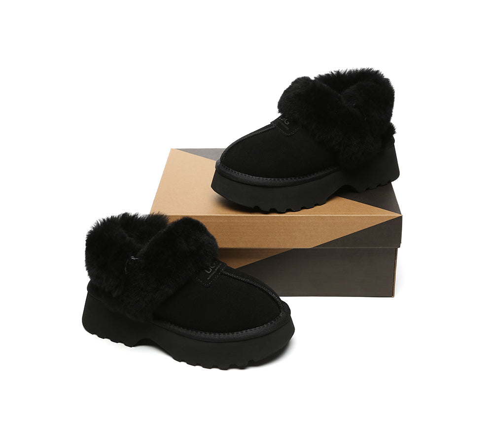 3-Way Style UGG Slippers Women Removable Wool Strap Slingback Chunky Platform Muna