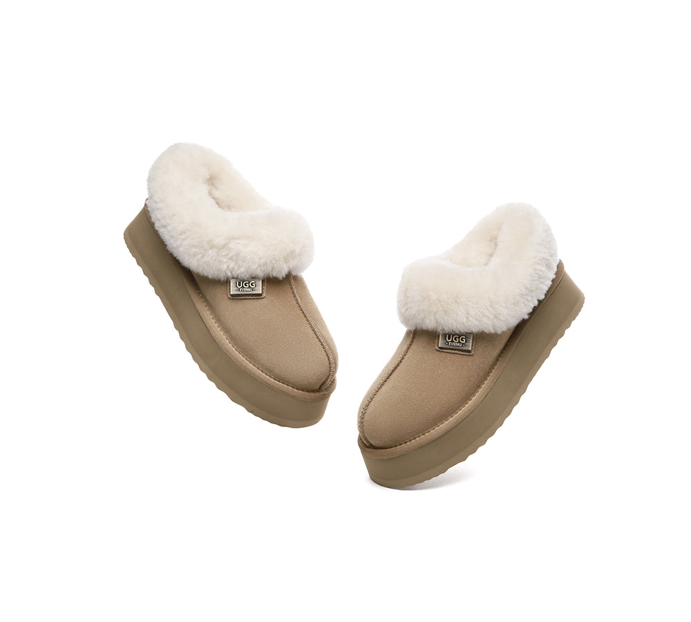 UGG Slippers Women Sheepskin Wool Collar Ankle Platform Ankle Booties Gabri