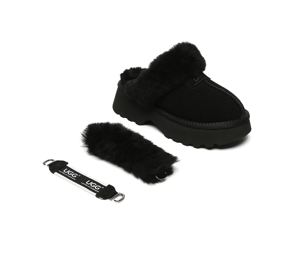 3-Way Style UGG Slippers Women Removable Wool Strap Slingback Chunky Platform Muna