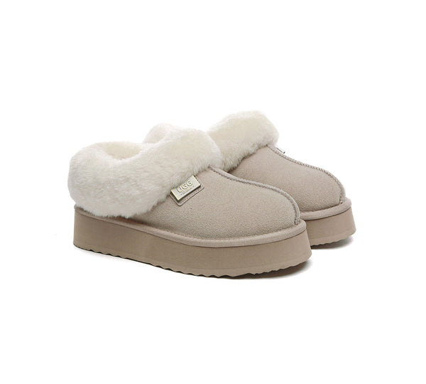 UGG EVERAU® UGG Slippers Women Sheepskin Wool Collar Ankle Platform Gabri - UGG EXPRESS