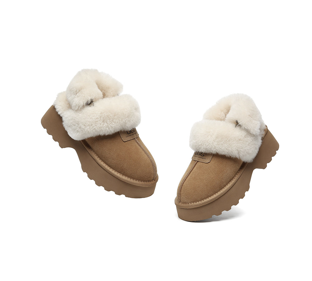 3-Way Style UGG Slippers Women Removable Wool Strap Slingback Chunky Platform Muna