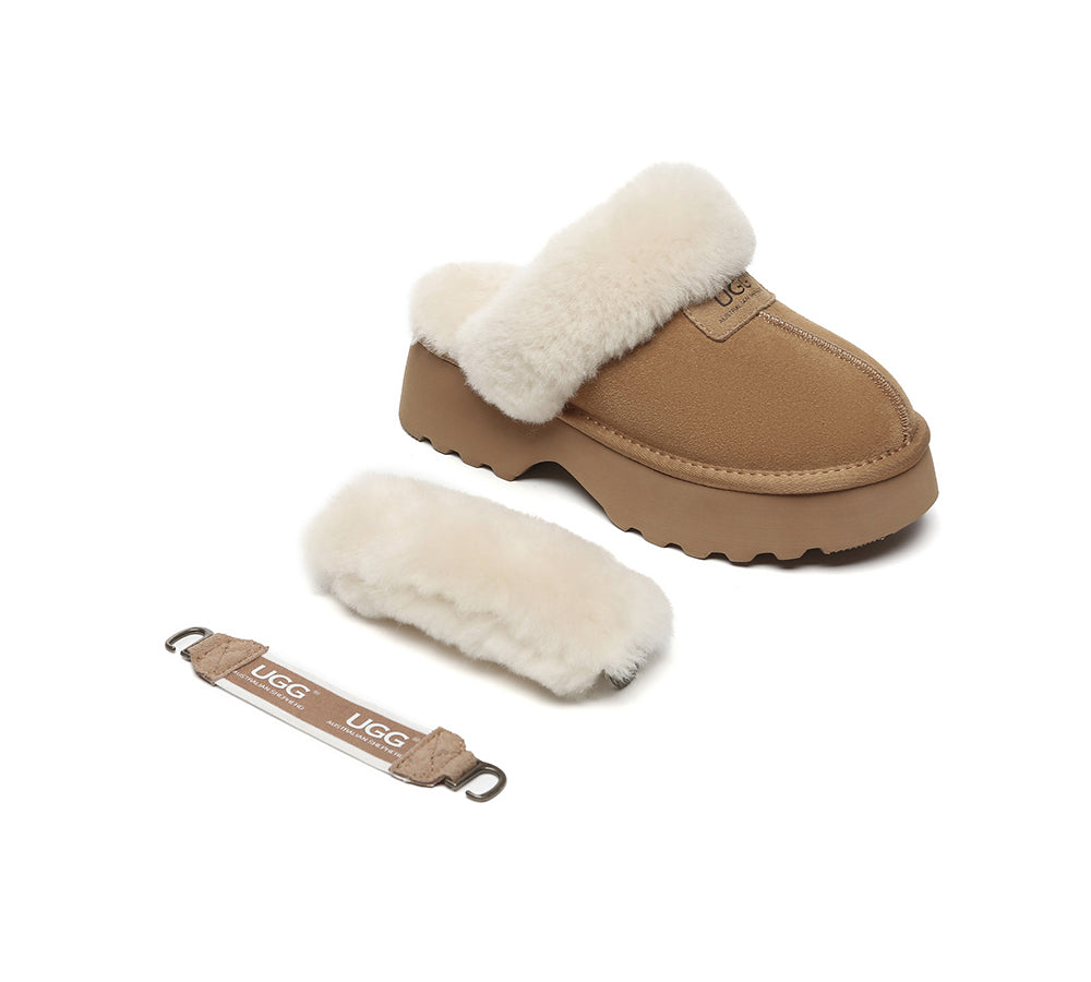 3-Way Style UGG Slippers Women Removable Wool Strap Slingback Chunky Platform Muna