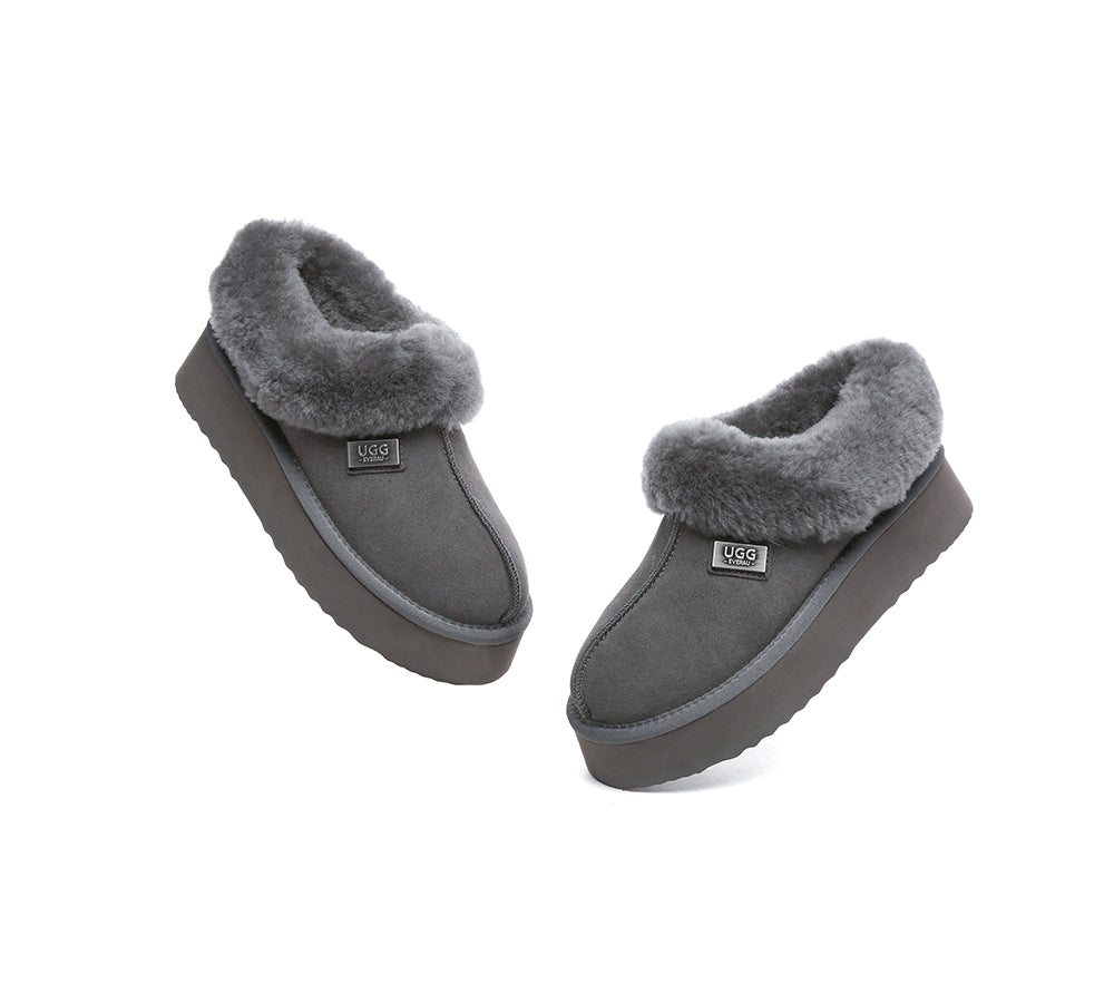 UGG Slippers Women Sheepskin Wool Collar Ankle Platform Ankle Booties Gabri