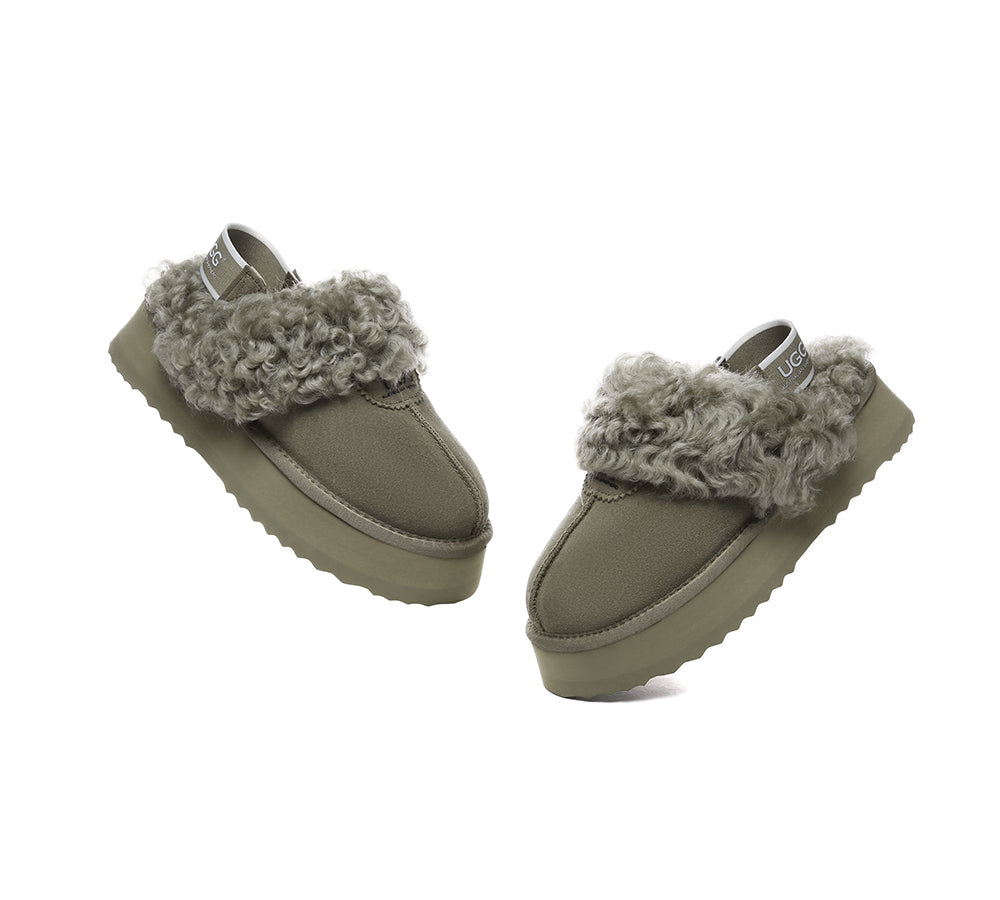 UGG Slippers Women Removable Wool Strap Slingback Platform Waffle Curly