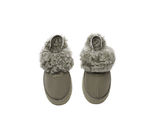 AUSTRALIAN SHEPHERD?? UGG Slippers Women Removable Wool Strap Slingback Platform Waffle Curly - UGG EXPRESS