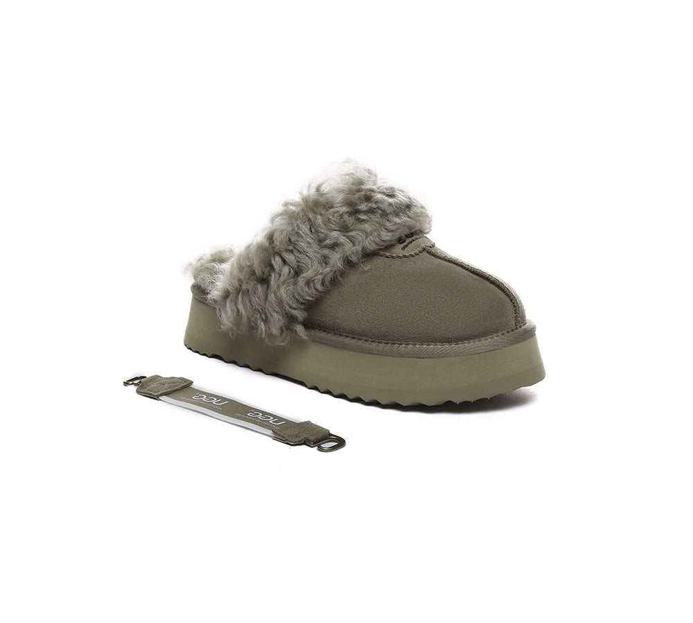 UGG Slippers Women Removable Wool Strap Slingback Platform Waffle Curly