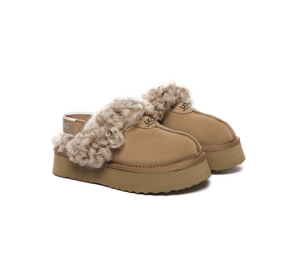 AUSTRALIAN SHEPHERD?? UGG Slippers Women Removable Wool Strap Slingback Platform Waffle Curly - UGG EXPRESS
