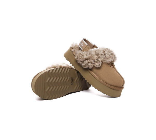 AUSTRALIAN SHEPHERD?? UGG Slippers Women Removable Wool Strap Slingback Platform Waffle Curly - UGG EXPRESS
