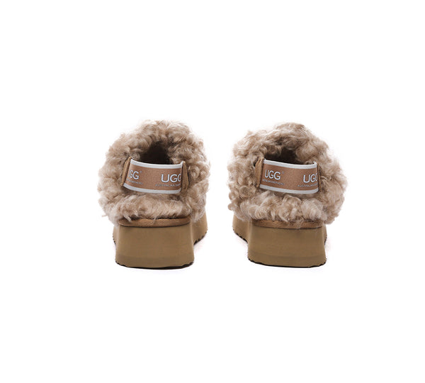AUSTRALIAN SHEPHERD?? UGG Slippers Women Removable Wool Strap Slingback Platform Waffle Curly - UGG EXPRESS