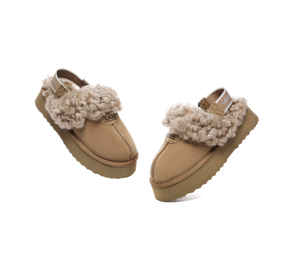 UGG Slippers Women Removable Wool Strap Slingback Platform Waffle Curly