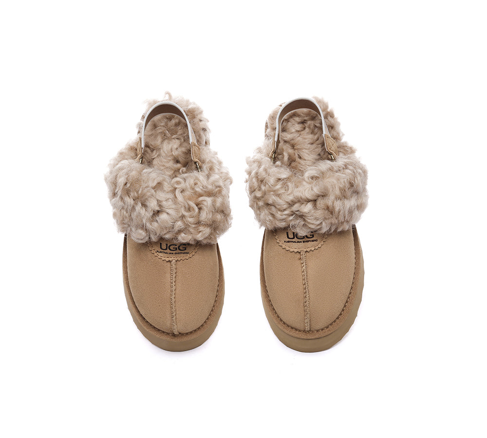 UGG Slippers Women Removable Wool Strap Slingback Platform Waffle Curly